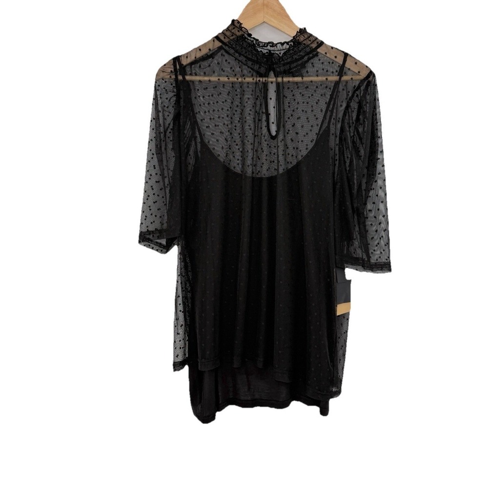 Halogen Plus Size‎ Polka Dot Sheer Mesh High Neck Half Slv Blouse Sz 2x Witchy